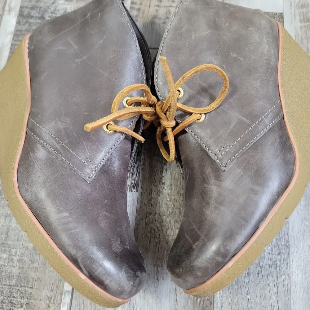 Sperry Harlow Burnished Gray Leather Wedge Bootie Size 9.5